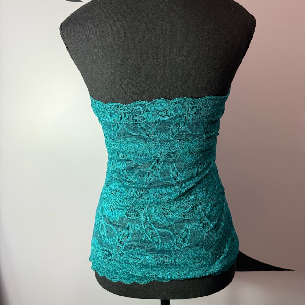 Teal Floral Lace Strapless Bandeau Top | Y2K Going Out Party Top. PTP 14 - Picture 6 of 9